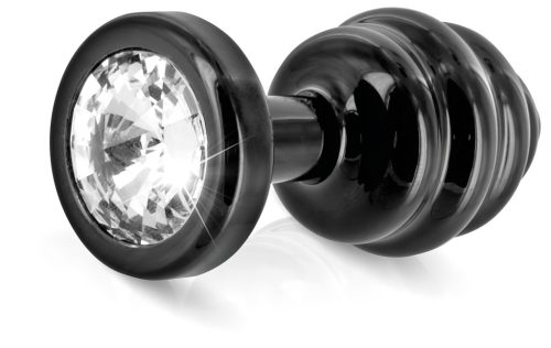 DIOGOL Anni - bordázott butt plug - fekete - (3 cm)
