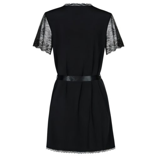 Obsessive Miamor Robe - csipkés ujjú köntös és tanga (fekete)