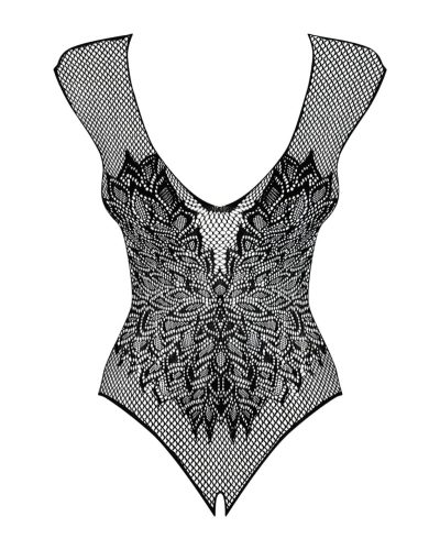 Obsessive B112 - angyal szárnyas, necc nyitott body (fekete)