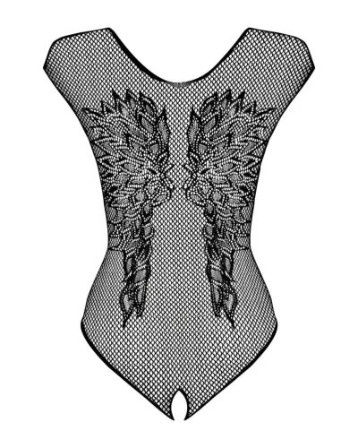 Obsessive B112 - angyal szárnyas, necc nyitott body (fekete)